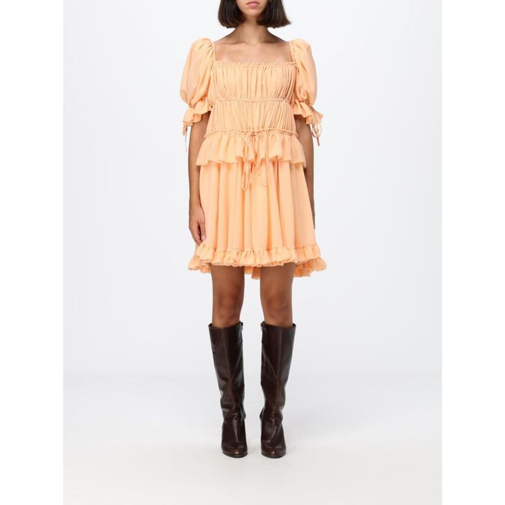 Chloe Women A-Line Silk Mini Dress Chloe With Square Neckline And Puff Sleeves